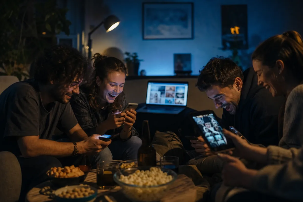 friends enjoying funny memes together